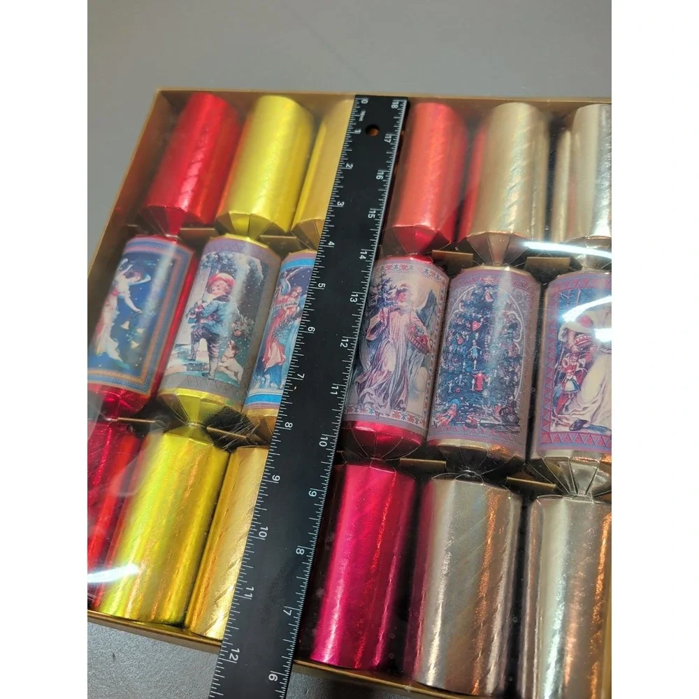 Vintage Style Christmas Crackers 12 Count Metallic Holiday Party Favors Set